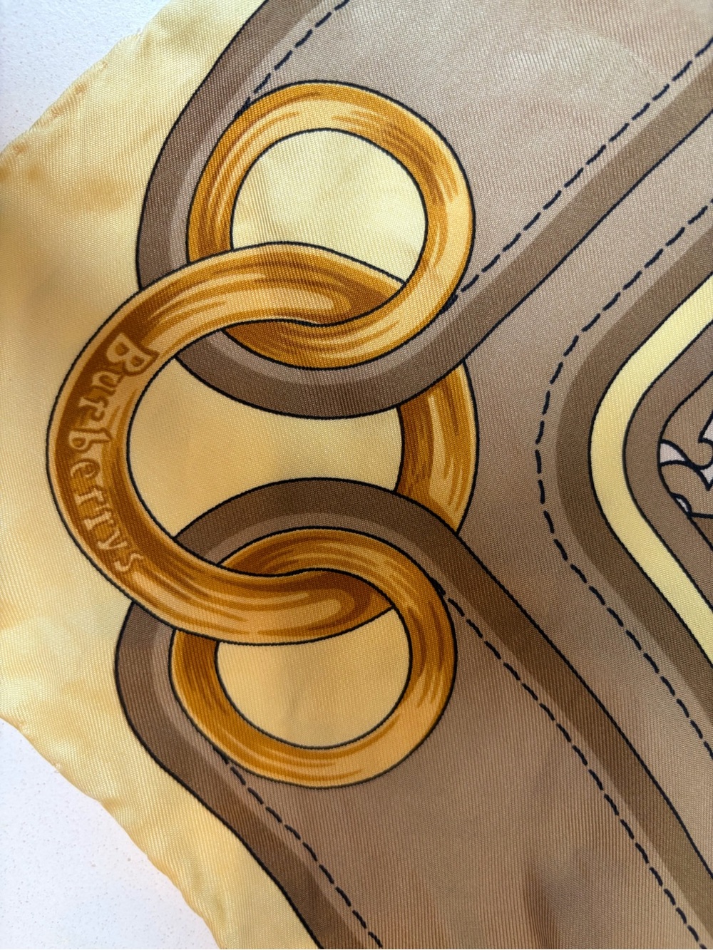 Burberry Brown and Yellow Silk Logo Scarf - Picture 2 of 7